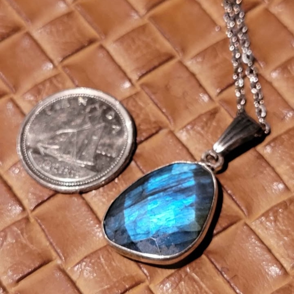 SOLD Facet-cut Dark Blue Labradorite Stainless Steel Necklace